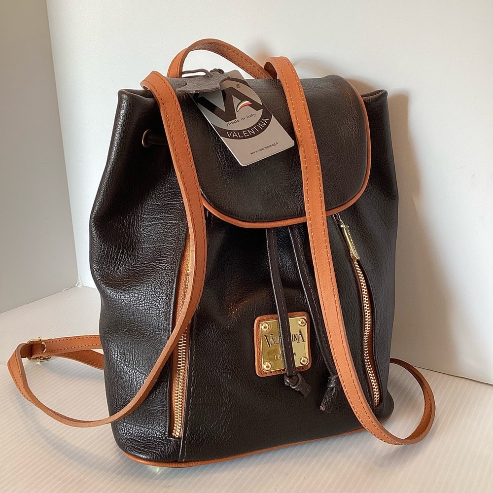 Valentina Drawstring Convertible Backpack in Deep Brown Leather #4408 NWT $248 - Picture 2 of 5